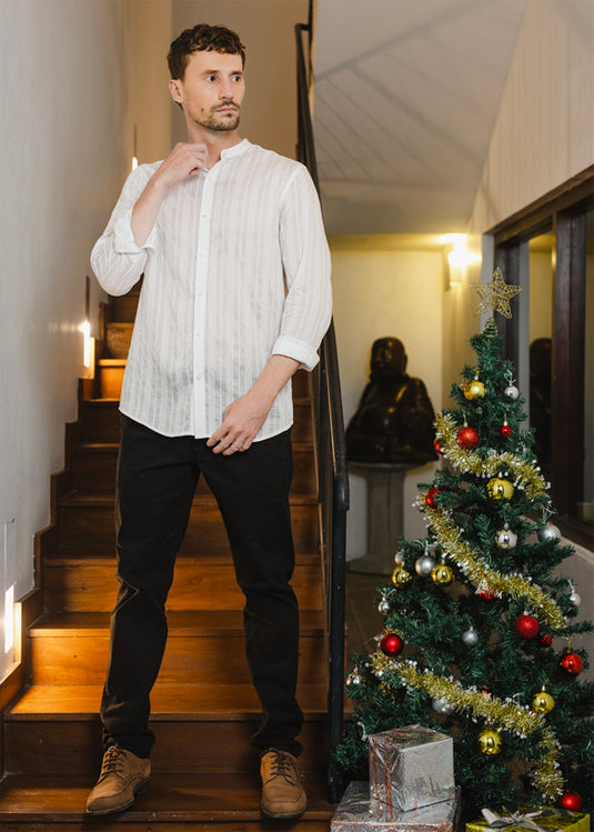 Textured Manderine Collar L/S Shirt