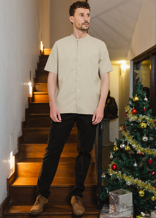 Waffle Manderine Collar S/S Shirt