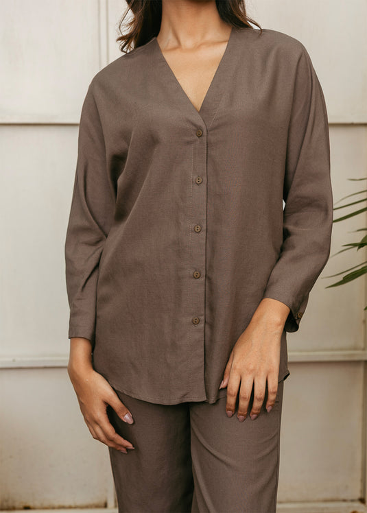 V neck button down blouse