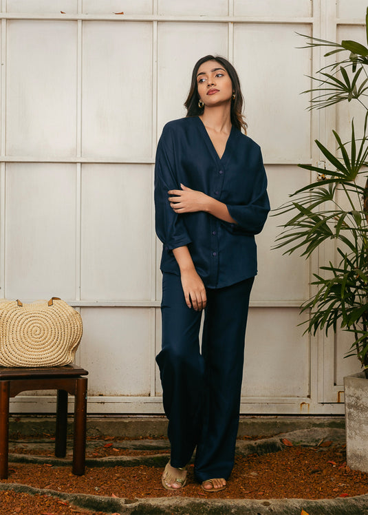 V neck button down blouse