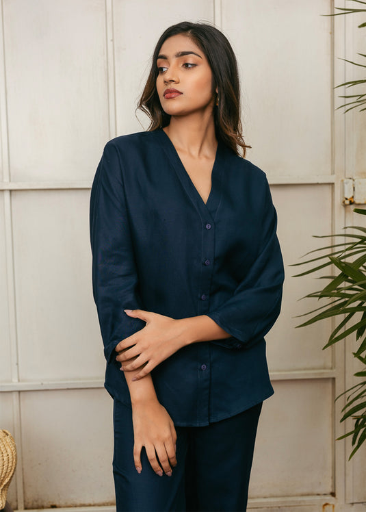 V neck button down blouse