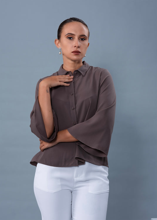 Bell sleeve button down blouse