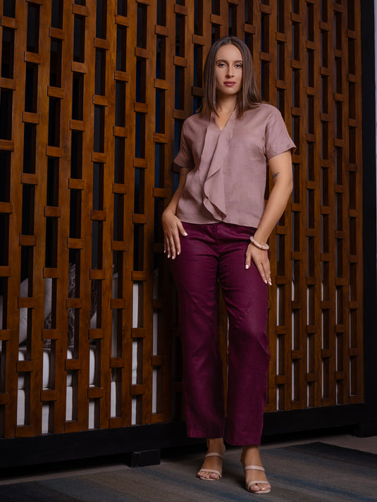 Frill detailed premium linen blouse