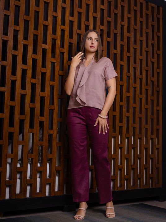 Cut panel detailed premium linen pant