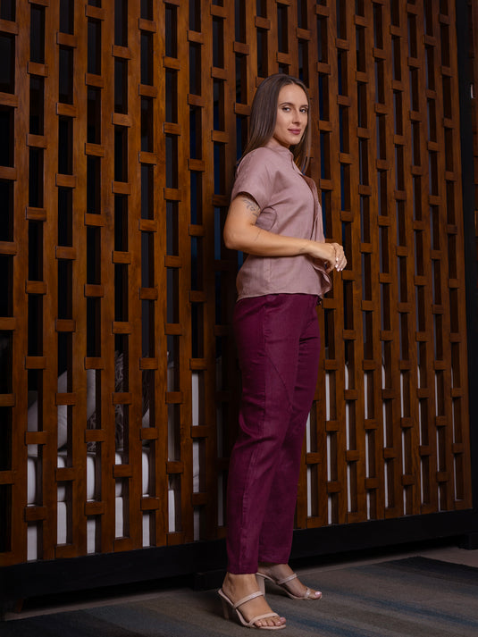 Frill detailed premium linen blouse