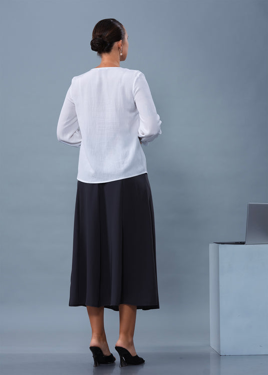 V Neck Long Sleeve Blouse With Smocking Detail