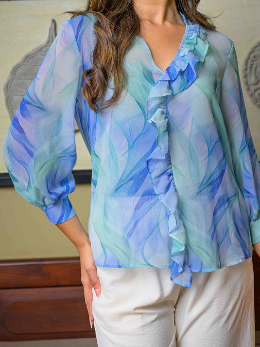 Frill detailed printed blouse