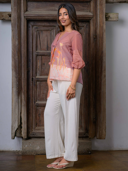 A-line puff sleeve batik floral top
