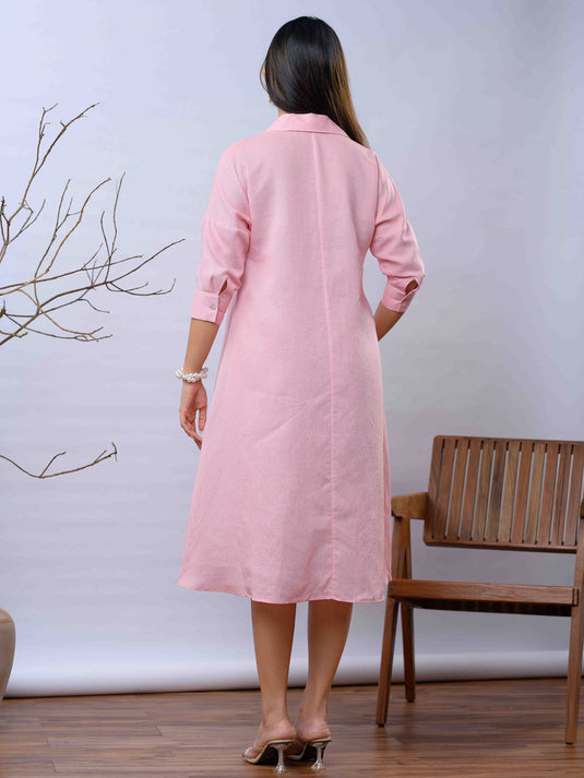 V neck linen trapeze dress