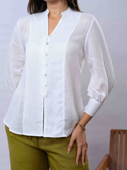 Button detailed linen blouse