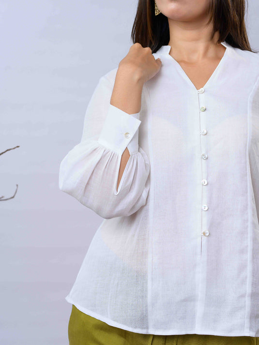 Button detailed linen blouse