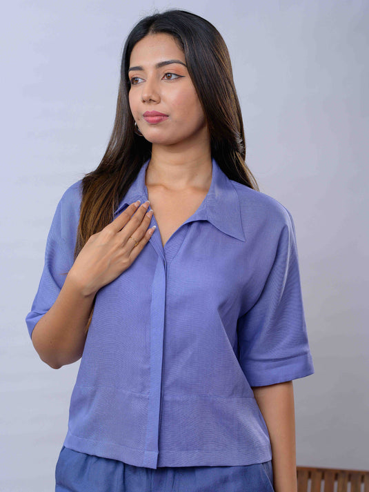 Basic linen crop shirt