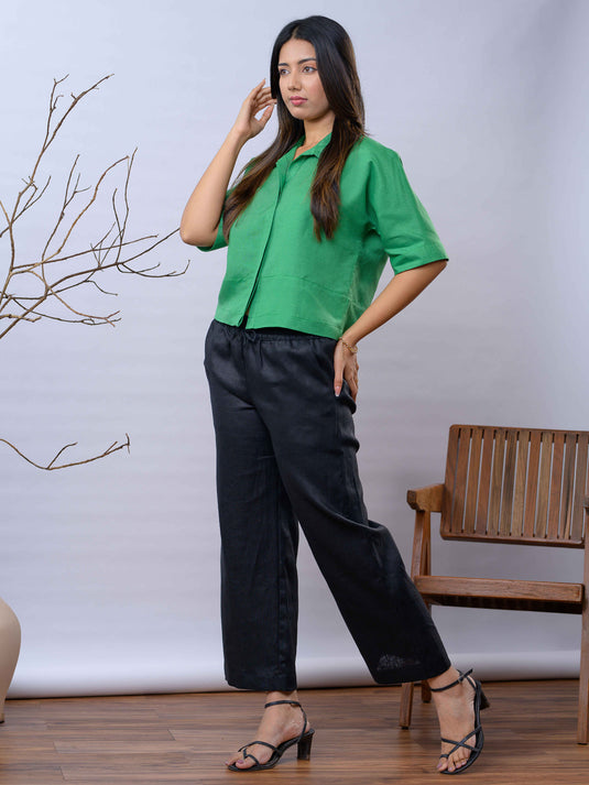 Basic linen crop shirt