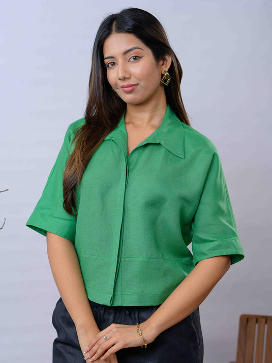 Basic linen crop shirt
