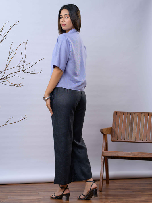 Basic linen crop shirt