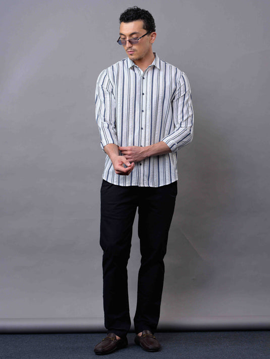Casual Wear SeerSucker Stripe Long Sleeve Shirt.