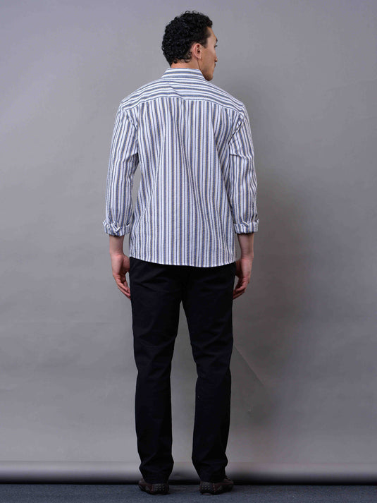 Casual Wear SeerSucker Stripe Long Sleeve Shirt.