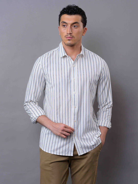 Casual Wear SeerSucker Stripe Long Sleeve Shirt.