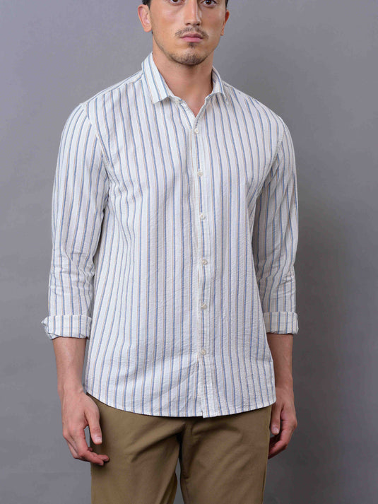 Casual Wear SeerSucker Stripe Long Sleeve Shirt.