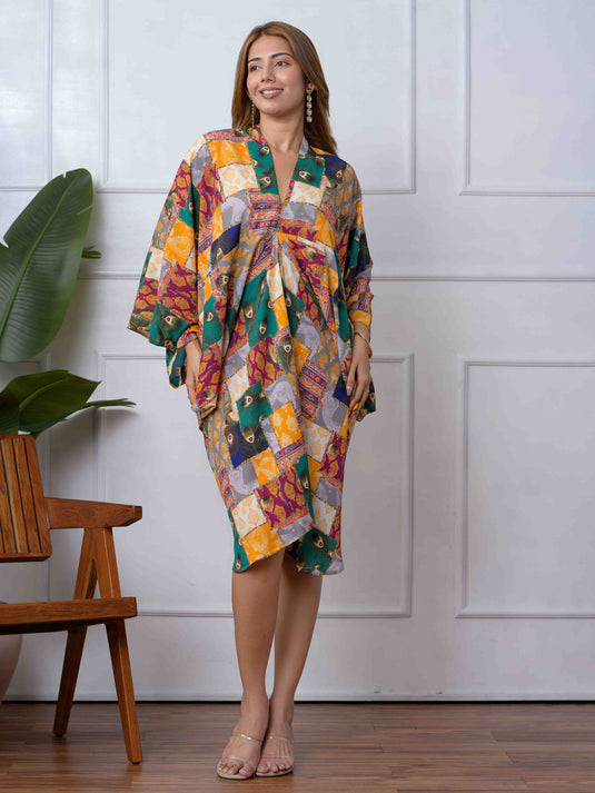 Drape Detailed Printed Dress