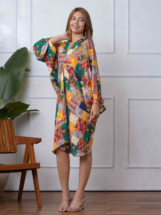Drape Detailed Printed Dress