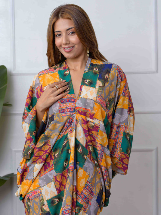 Drape Detailed Printed Dress