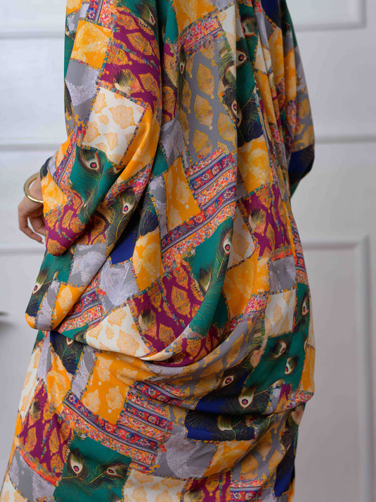 Drape Detailed Printed Dress