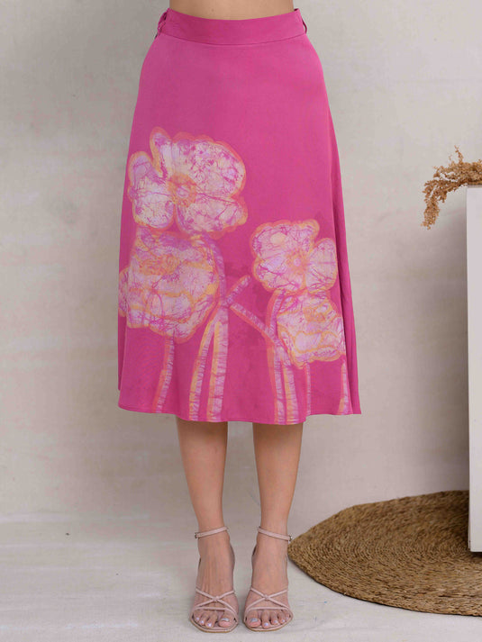 Batik Floral Detailed A - Line Midi Skirt