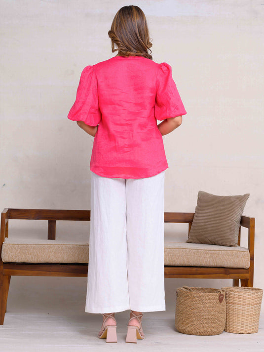Linen Puff Sleeve Premium Linen Blouse
