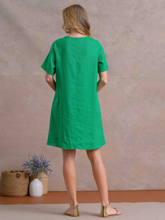 V Neck Dress With Front Pleat