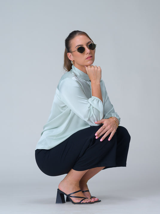 Long sleeve blouse with neck tie