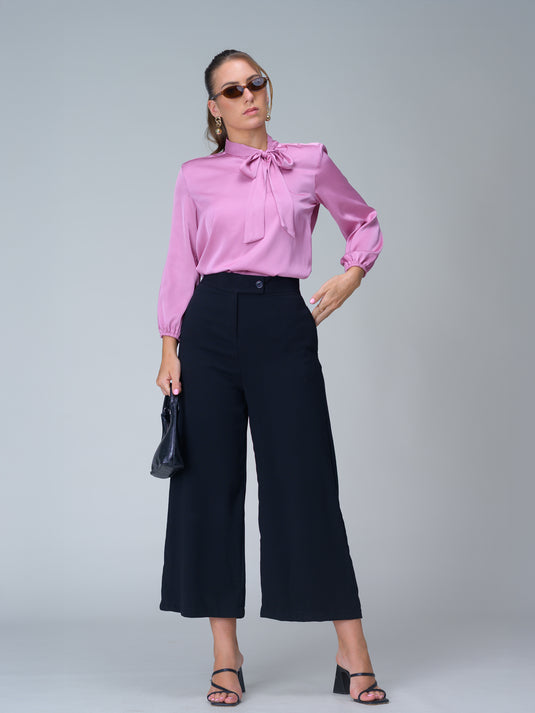 Long sleeve blouse with neck tie