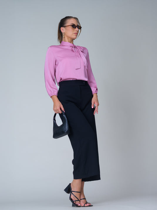 Long sleeve blouse with neck tie