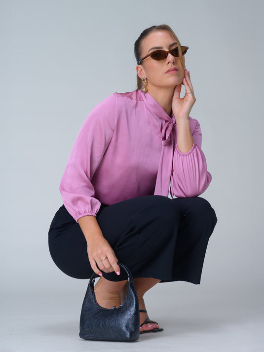 Long sleeve blouse with neck tie