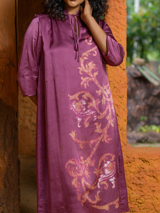 Batik round neck floral detailed straight dress
