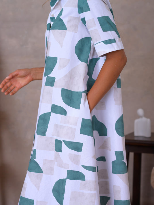 Printed button down dress