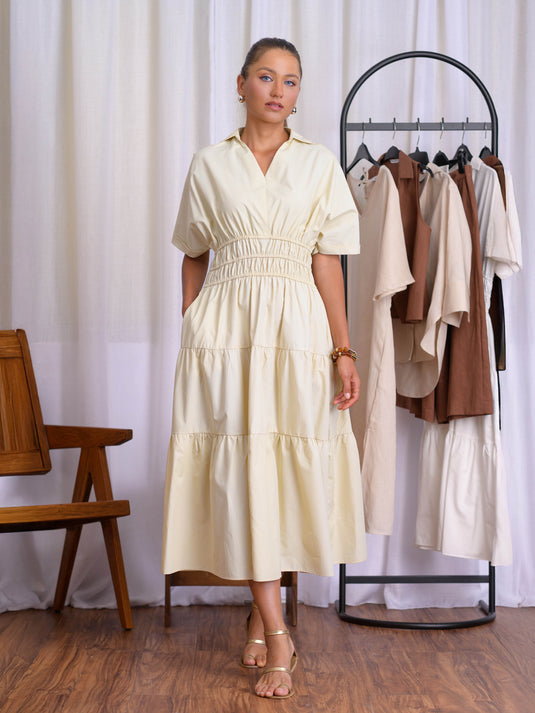 Maxi dress with tiered panels & shirring detail