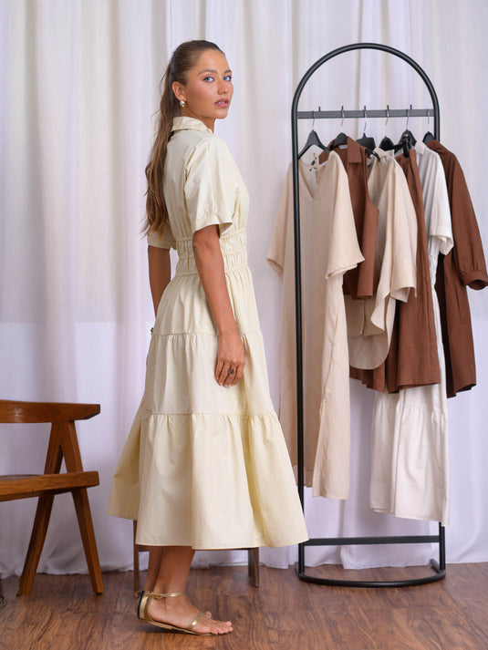 Maxi dress with tiered panels & shirring detail