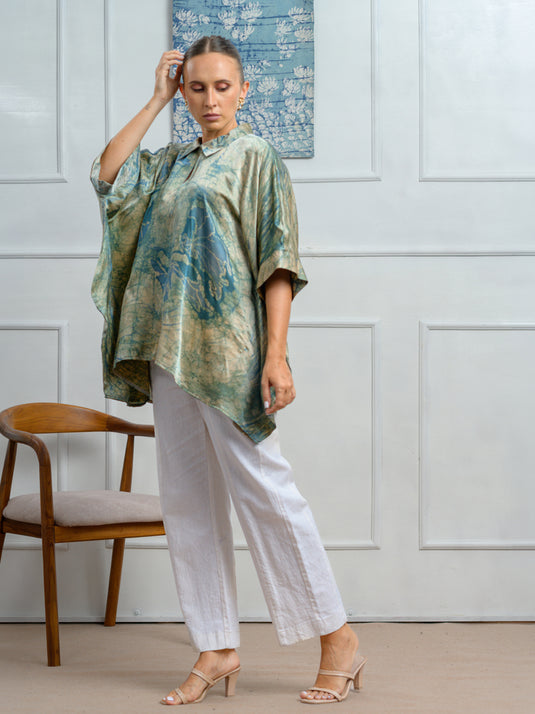 Collar detailed Batik kaftan top