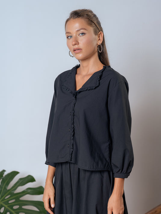 Button down blouse with frill detail