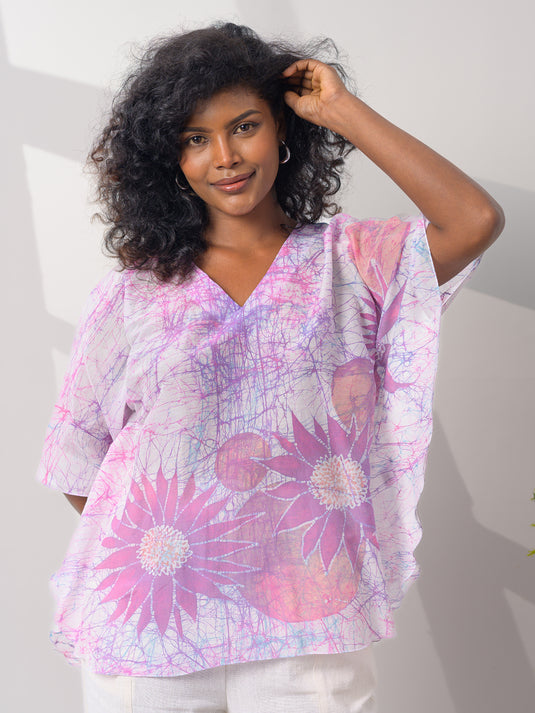 v-neck floral detailed kaftan top