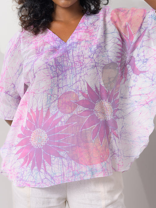 v-neck floral detailed kaftan top