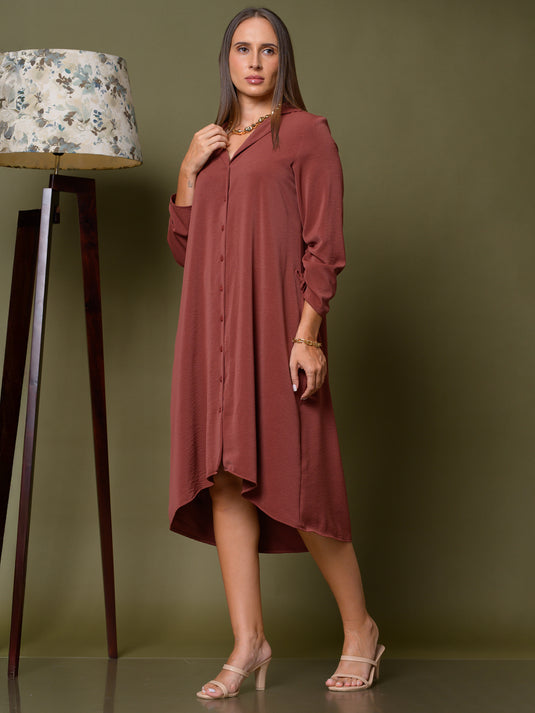 Button down dress with ruched sleeves