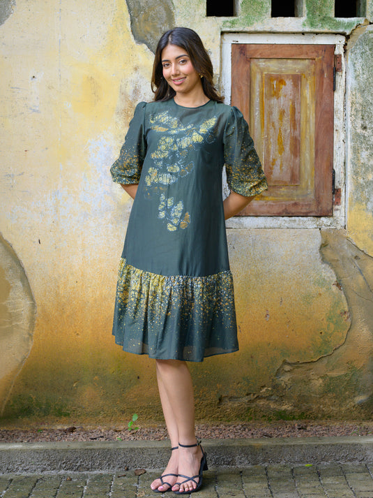 Batik bottom frill detailed floral dress