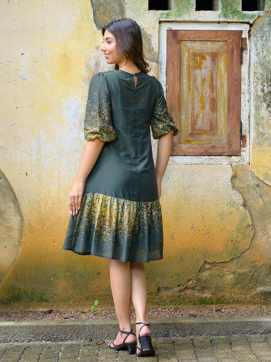 Batik bottom frill detailed floral dress