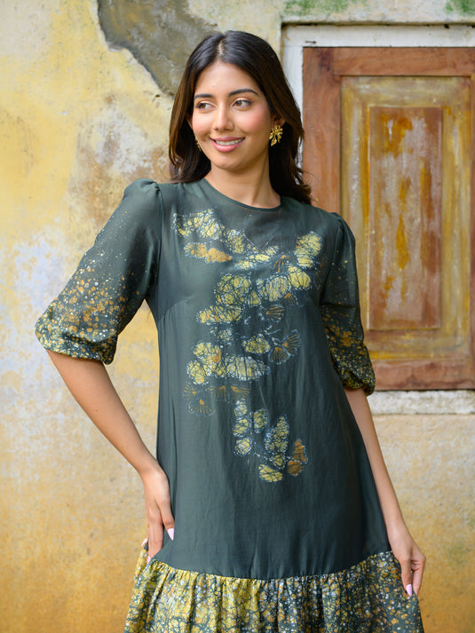 Batik bottom frill detailed floral dress