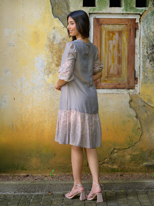 Batik bottom frill detailed floral dress