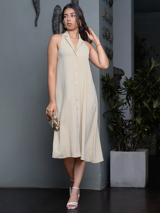 Sleeveless midi dress with collar
