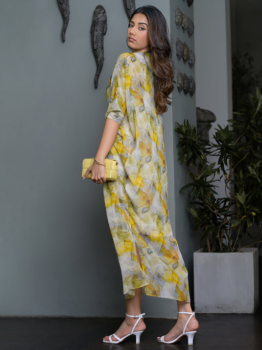 Printed kaften with front pleats