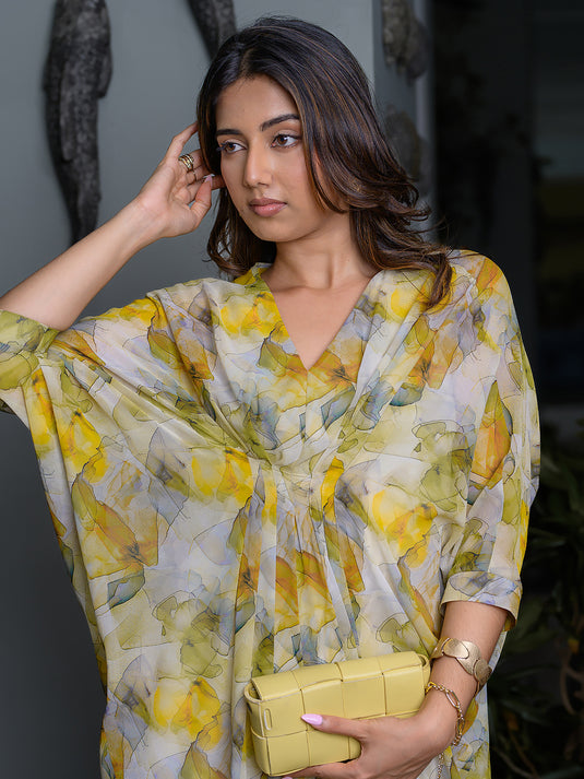 Printed kaften with front pleats